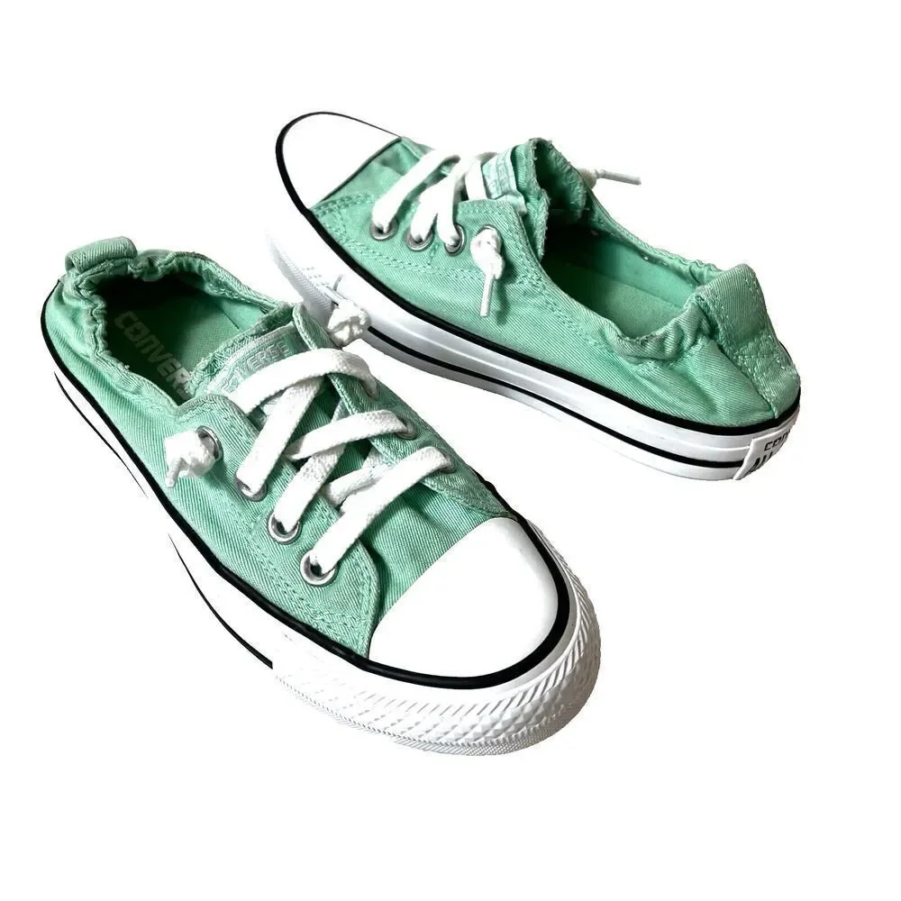 Converse Chuck Taylor All Star Low Top Green Canvas Shoe Women Sz 5 Stretch Back